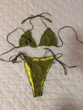 Jaded London Olive Green Lace Triangle Bikini Set